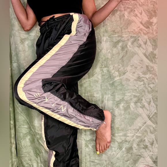 Junior's Black and Yellow Vintage Nike Swishy Joggers - Picture 1 of 5